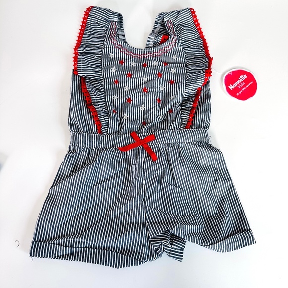 NEW Nannette Leopore Kids Romper 4th of July Stripes Stars Ruffle 4 or 6x - Picture 1 of 9
